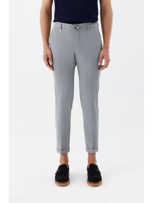 Sabri Özel Erkek Gri Dar Kesim Slim Fit Dokuma Yan Cep Jogger Pantolon