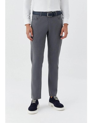 Sabri Özel Erkek Koyu Gri Dar Kesim Slim Fit Dokuma Yan Cep Jogger Pantolon