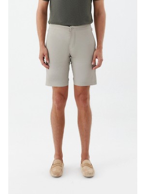 Sabri Özel Erkek Taş Rengi Bermuda Şort – Kısa Boy, Yan Cep, Regular Fit