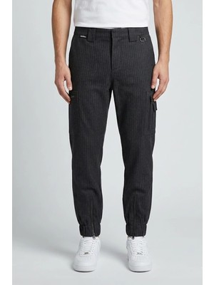 Sabri Özel Giotelli Antrasit Regular Fit Çizgili Kargo Erkek Pantolon