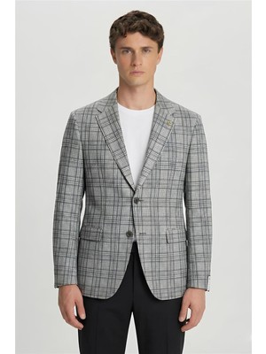 Sabri Özel Giotelli Yeşil Ekose Mono Yaka Comfort Kalıp 6 Drop Kemerli Bel Astarsız Erkek Ceket