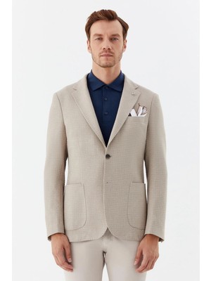 Sabri Özel Erkek Koyu Bej Normal Kesim Regular Fit Keten Torba Cep Klasik Yaka 6 Drop Blazer Ceket