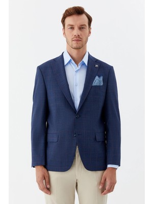 Sabri Özel Erkek Lacivert Slim Fit 4 Drop Dokuma Takım Elbise