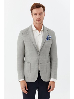 Sabri Özel Erkek Yeşil Normal Kesim Regular Fit Keten Torba Cep Klasik Yaka 6 Drop Blazer Ceket