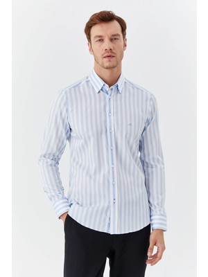 Sabri Özel Erkek Mavi %100 Pamuk Gömlek – Uzun Kollu