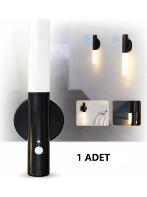 Rultech Siyah Şarjlı Kablosuz Sensörlü LED Aplik Harekete Duyarlı Dekoratif Duvar Lambası 3200K /gün Işık(1 ADET)
