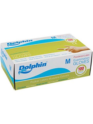 Dolphin M Beden Pudralı Lateks Eldiven 100'lü Paket Beyaz Renkli Tek Kullanımlık Eldivenler