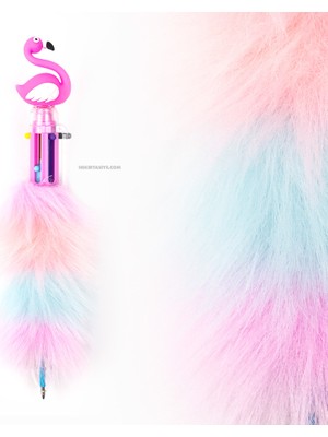 Mikro Peluşlu Flamingo Tükenmez Kalem 6 Renkli Yumuşak Dokulu Eğlenceli Tasarım