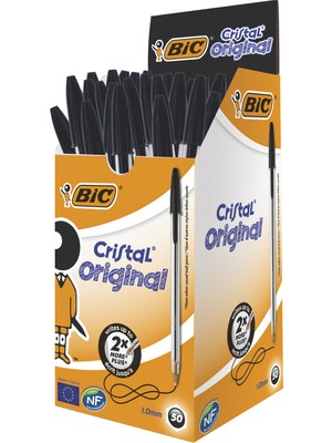 Bic Cristal Medium Siyah Tükenmez Kalem 50'li Kutu Kırılmaya Dayanıklı ve Uzun Ömürlü Yazım
