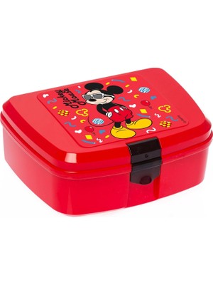 Herevin Gözlüklü Mickey Mouse Kırmızı Beslenme Kutusu Erkek Çocuk İki Bölmeli Kullanım Kolaylığı