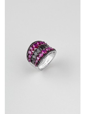 So CHIC Avangard Fuşya 18 Ayar Beyaz Altın Kaplama Gümüş Yüzük