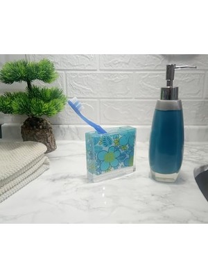 Berry Store Homi Sıvı Sabunluk,diş Fırçalık 2 Li Seti,gri Mavi ve Çiçekli