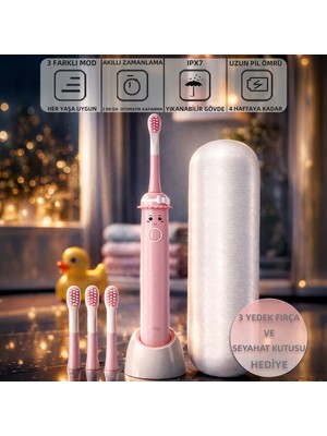 Mioji Oral B2 Kids Care Şarj Edilebilir Diş Fırçası Pembe + (3 Yedek Fırça Başlık ve Taşıma Çantası Hediye)