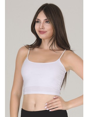 Sensu Kadın Beyaz İp Askılı Crop Büstiyer %95 Pamuk Kumaş ile Spor Kullanıma Uygun Hafif Kalıp BST1002