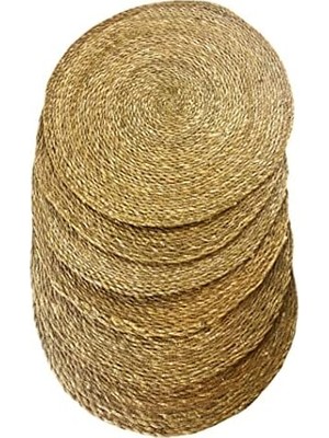 Berry Store 6 Adet Hasır Amerikan Servisi Supla (Yuvarlak Ipli), 6'lı Ipli Hasır Supla, Hasır Amerikan Servisi, 6'lı Bambu Amerikan Servis, Sofra Sunum Servisi