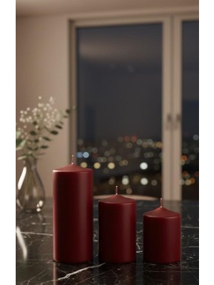 Berry Store 3’lü Kırmızı Silindir Mum Seti – Içten Yanan Dekoratif Blok Mumlar – Küçük 7x7 Cm, Orta 7X10 Cm, Büyük 7X15 cm – Uzun Süre Yanış, Kokusu Olmayan Şık Mum Seti
