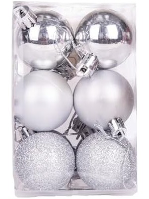 Nisar Store Yılbaşı Topu Simli Mat Parlak 12'li Set Gümüş 4 Cm.
