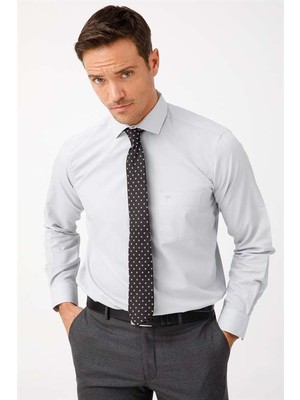 İGS Açık Gri Regular Fit Rahat Kalıp Klasik Yaka Düz Uzun Kollu Cepli Kolay Ütülenir Gömlek