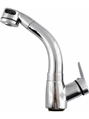 Badem10 Spiralli Oynar Başlı Eviye Bataryası Esnek Hortumlu Mutfak Musluğu Krom Kaplama Dayanıklı Model