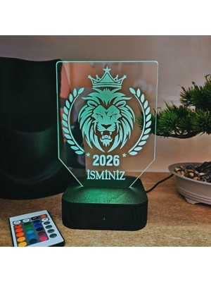 Lerad-Lazer Art Aslan figürlü  Kişiye Özel RGB LED Lamba – 16 Renkli İsimli Gece Lambası (Adaptörlü)