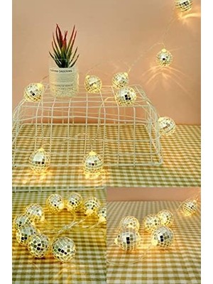 Berry Store Mini Disko Topu Dekoratif Süsleme 10 Lu LED Zinciri Pilli Süs LED Şerit Disko Topu LED Işık 1430