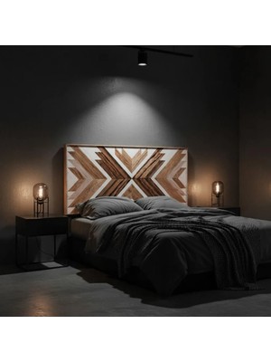 Postotto Masif Ahşap Mozaik Çift Kişilik Yatak Başlığı - 170x85 cm Beyaz & Doğal Ahşap