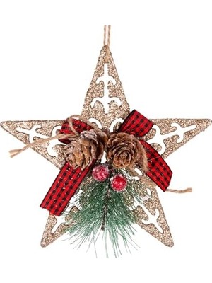 Nisar Store Yılbaşı Ağaç Süsü Yılbaşı Dekorlu Simli Yıldız 12X13 Cm.