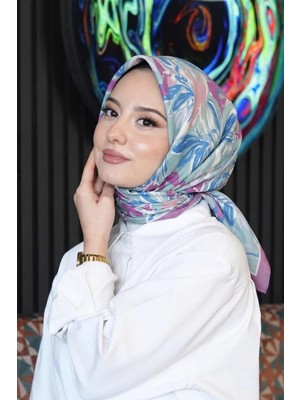 Afvente Zambak Çiçek Desen Lavanta Soft Pamuk Eşarp