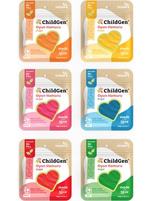 Childgen Doğal Oyun Hamuru - 6lı 6X125 gr Vakumlu Kartuş Paket - (Ecopack-Refill)