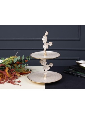 sembol Florındo Altın Sedefli 2 Katlı Sunumluk/dekor 23X28X38CM