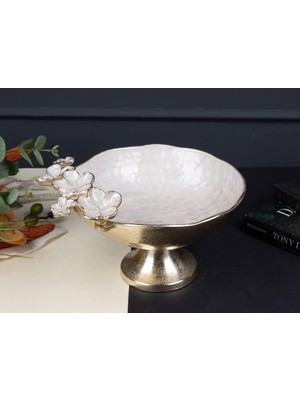 sembol Florındo Altın Sedefli Ayaklı Meyvelik/dekor 24X17CM