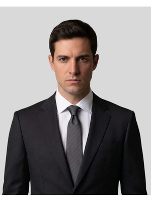 1001 Kravat Siyah Çizgili Gri İnce Kravat - 7 cm genişliğinde