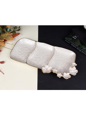 sembol Florındo Altın Sedefli 3 Bölmeli Çerezlik/sunumluk 35X23X5