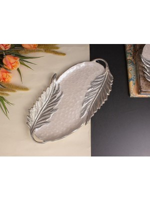 sembol Levano Gümüş Sedefli Kulplu Sunum Tabak/dekor 27X47CM