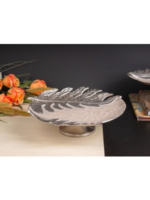 sembol Levano Gümüş Sedefli Ayaklı Sunum Tabak/dekor 35X35CM