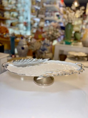 sembol Levano Gümüş Sedefli Ayaklı Sunum Tabak/dekor 27X47X10CM