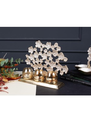 sembol Florındo Altın Sedefli 3'lü Standlı Mumluk 33X29CM