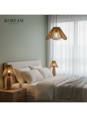 Hasır El Yapımı Bohem Asimetrik Şekilli Avize 2 Li Ahşap Ayaklı Rustik Abajur Set