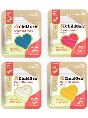 ChildGen Doğal Oyun Hamuru - 4lü Glitter Set 4x125 Gr Vakumlu Kartuş Paket - (ecopack-refill)