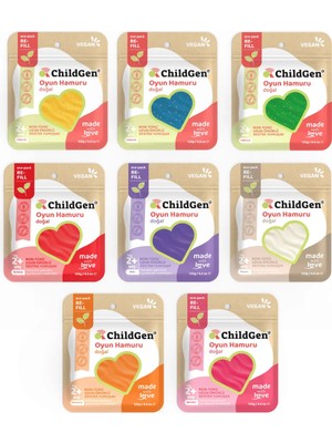 ChildGen Doğal Oyun Hamuru - 8li Karışık Set 8x125 Gr Vakumlu Kartuş Paket - (ecopack-refill)