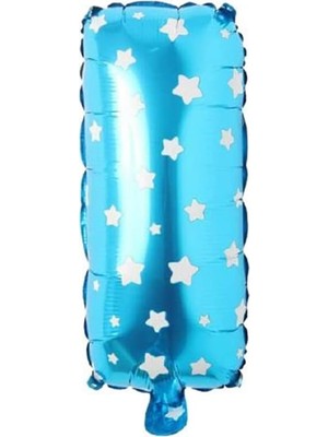 Nisar Store I Harfi 16 Inç Mavi Yıldızlı Renk Folyo Balon 36 cm (Mavi)