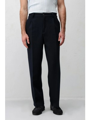 Antioch Lacivert Pileli Relaxed Fit Erkek Pantolon