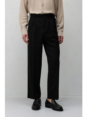 Antioch Siyah Relax Fit Pilili Erkek Pantolon