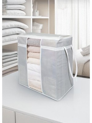 Nisar Store Pencereli Giysi Yorgan Yastık Hurç Saklama Çantası Gri Çizgili