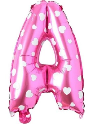 Nisar Store A Harfi 16 Inç Pembe Kalpli Renk Folyo Balon 36 cm (Pembe)