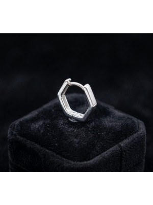 Silver Hunters Erkek Gümüş Küpe Altıgen 925 Ayar Gümüş Küpe