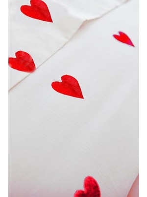 Berry Store Çift Kişilik Çarşafı Lastikli Kalpli Nevresim Takımı Kırmızı