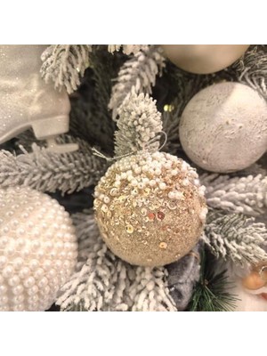 Nisar Store Lüks Yılbaşı Topu 8cm Incili Pullu 3lü Şampanya AST7252