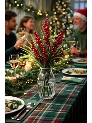 Berry Store Yapay Çiçek Kırmızı Kokina Demeti Kokina Çiçeği Yılbaşı Süsü Yılbaşı Ağacı Süsü Lüx