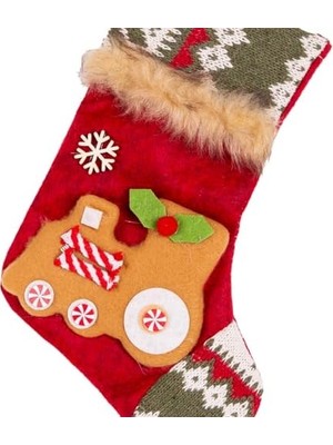 Berry Store Yılbaşı Ağaç Süsü Çorap Tren Figürlü Kırmızı 15X24 Cm.